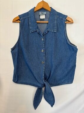 EASE SPORT Vintage Denim Tie-Front Crop Top Size 12